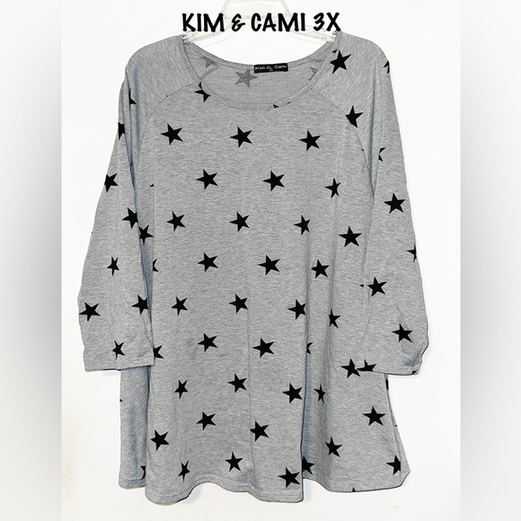 Kim & Cami Tops Kim Cami Gray Black Stars Plus Size Top Euc 3x